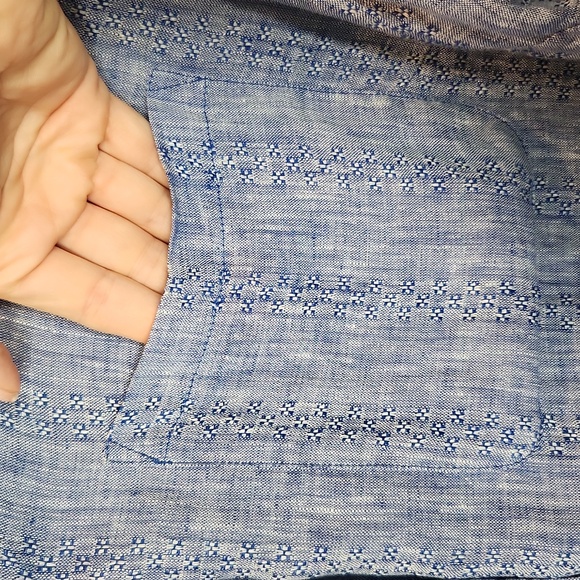 Chico's 100% Linen No Iron Blue Button-Up Blouse Size 14 - Picture 8 of 12